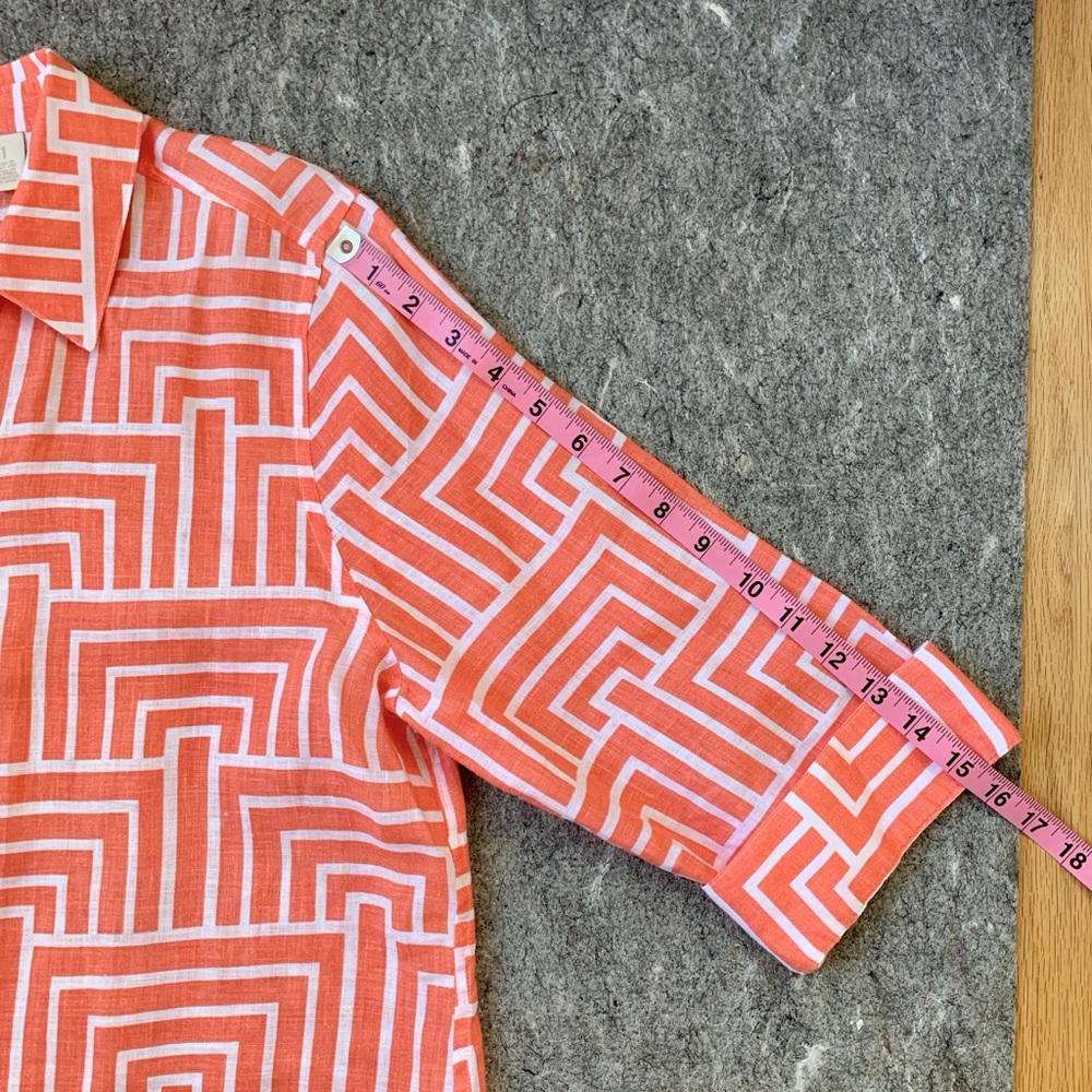 Chicos linen coral orange and white geometric design 3/4 sleeve tunic - Picture 14 of 16